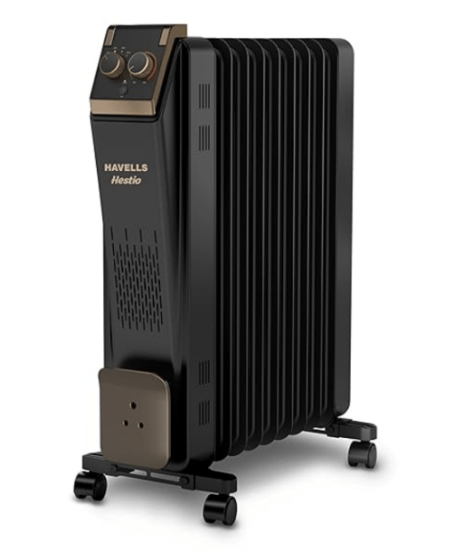 Havells 9 Fin Hestio Straight Fin OFR | 2400 Watt, Thermostatic heat control with 3 power settings & PTC fan control | Superior grade oil for long-lasting heat | (Pack of 1, Black)